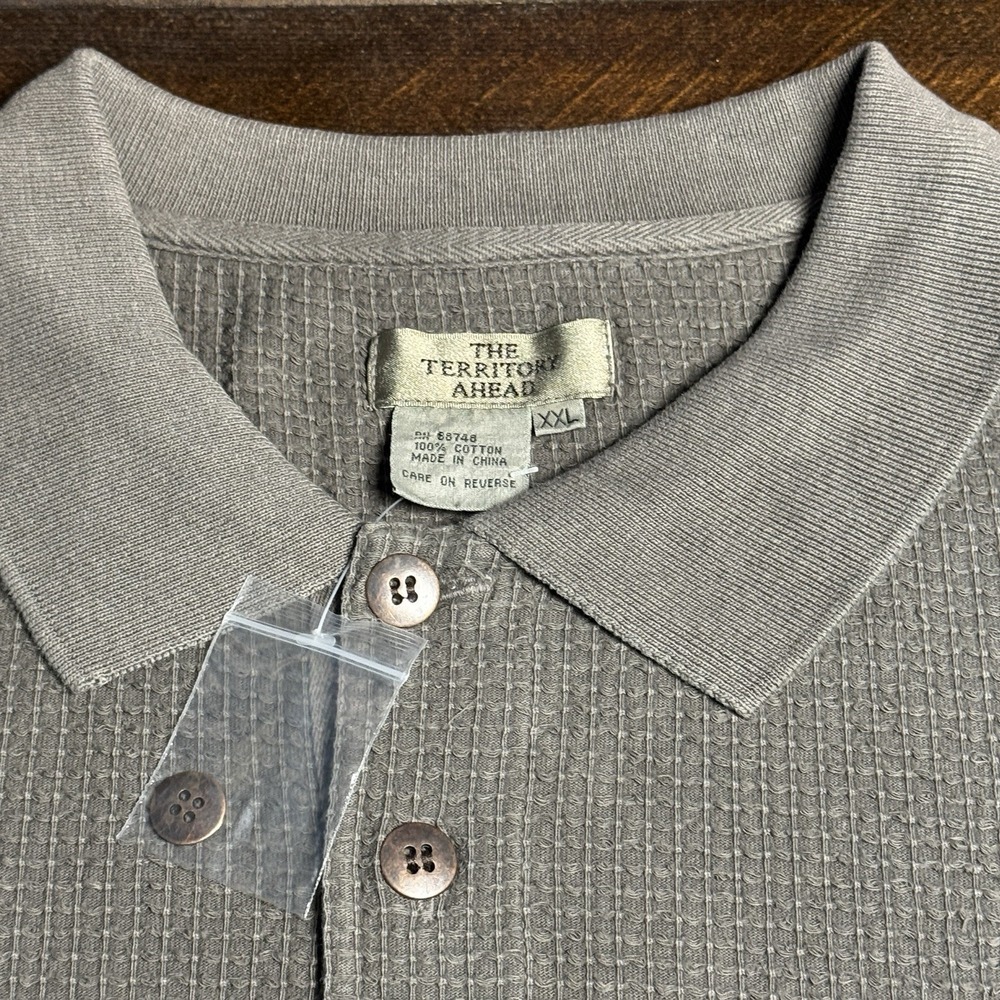 The‎ Territory Ahead Men's 2XL Gray- Green Polo Waffled Cotton Golf Casual - Picture 2 of 11